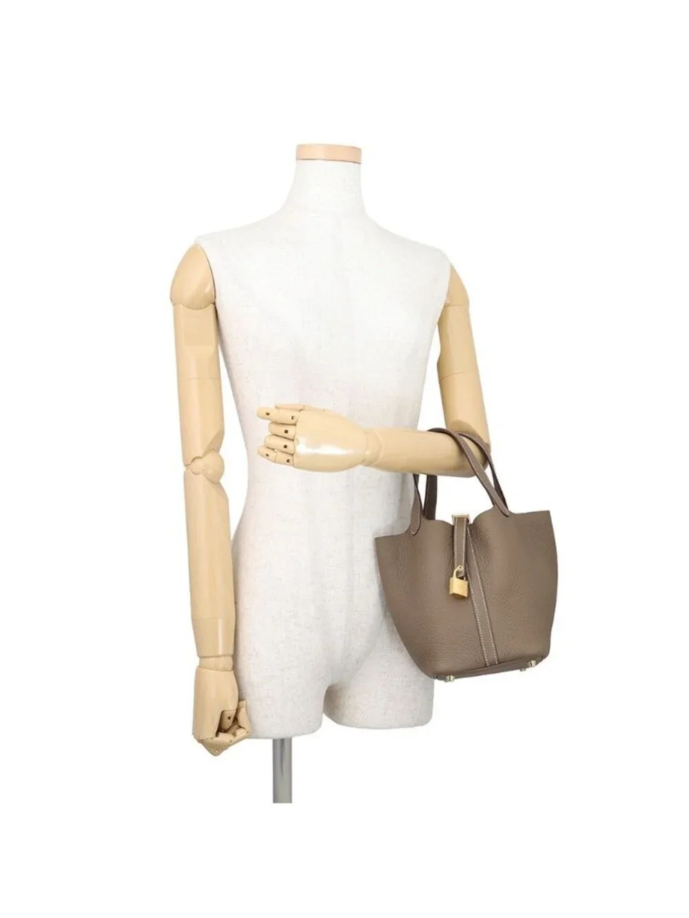 Hermes Handbag Picotin Lock PM Etoupe Gold Taurillon Clemence Tote